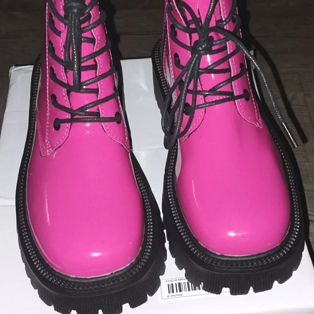 Ladies Neon Pink Combat Boots sz 8